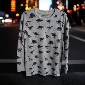 Free Planet Boys‎ Shirt Sz 7 Gray Blue Thermal Waffle Knit Dinosaur Print